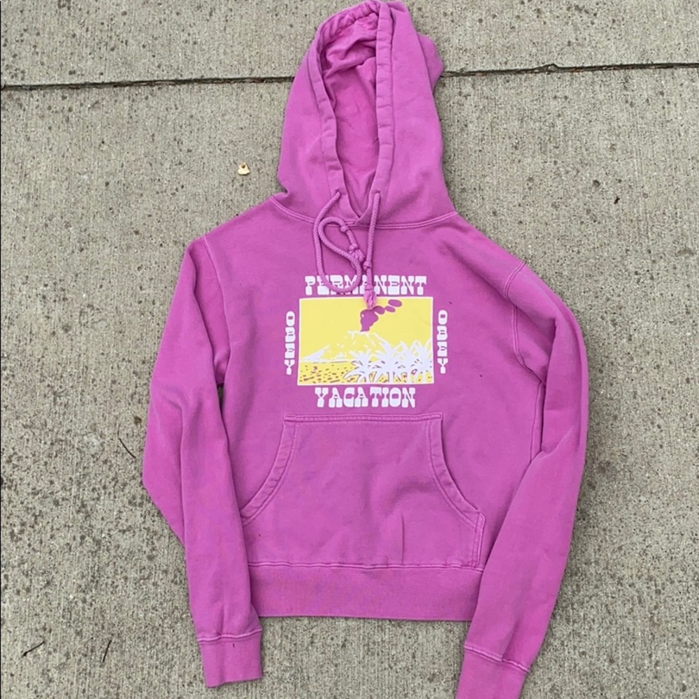 Pink obey drawstring sweatshirt